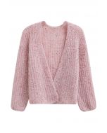 Colorful Sequin Open Front Cozy Knit Cardigan in Pink