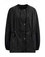 Laid-Back Side Pocket Drawstring Parka in Black