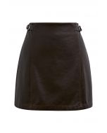 Well-Crafted Belt Trim Faux Leather Skorts in Brown