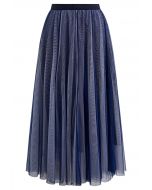 Mixture Color Panelled Tulle Maxi Skirt in Indigo