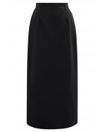 Smooth Silhouette Faux Leather Split Maxi Skirt in Black