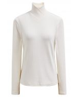 Faux-Wrap Mock Neck Long-Sleeve Top in Ivory