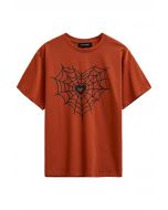 Black Heart Spider Web Pattern T-Shirt