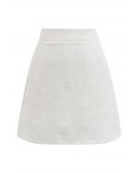 Embossed Rose Mini Bud Skirt in White