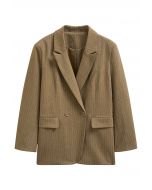 Everlasting Striped Padded Shoulder Oversized Blazer in Camel