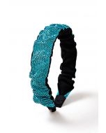 Shimmery Rhinestone Wide Pleats Headband in Turquoise