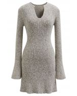 Groovy Notch Neckline Ribbed Knit Dress