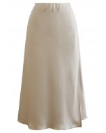 Satin Elegance Front Flap Maxi Skirt in Sand