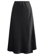 Satin Elegance Front Flap Maxi Skirt in Black