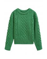 Hug-Me Cable Knit Crewneck Sweater in Green