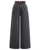 Everyday Chic Belted Straight-Leg Jeans in Smoke