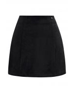 Retro Chic Faux Suede Mini Skirt in Black