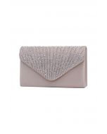 Rhinestone Embellished Satin Envelope Bag in Apricot