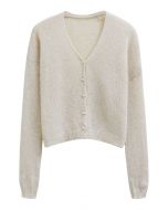 Solid Color Pearly Button Knit Cardigan in Oatmeal