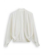 Minimalist Open-Front Ribbed Edge Knit Cardigan in White