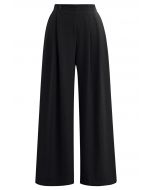 Effortless Polished Buttoned Pleats Palazzo Pants in Black