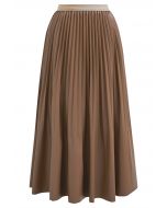 Versatile Faux Leather Pleated Midi Skirt in Brown