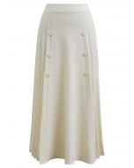 Soft Elegance Button Trim Pleats Knit Skirt in Cream