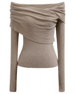 Soft Elegance Off-Shoulder Flap Knit Top in Sand