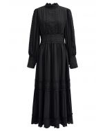 Victorian Elegance Cutwork Lace Maxi Dress in Black