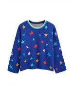 Cosmic Charm Star Bell Sleeve Knit Sweater in Royal Blue