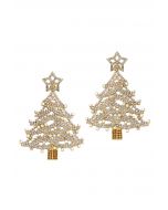 Star-Topped Christmas Tree Earrings in White