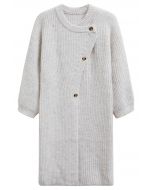 Warmth Wrapped Asymmetric Buttoned Knit Longline Cardigan in White