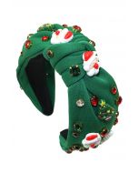 Santa Claus Crystal Decor Knotted Headband in Green