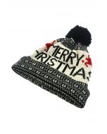 Christmas Letter Knit Beanie Hat in Black