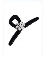 Rhinestone Snowflake Velvet Hair Claw in Black