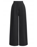 Stylish Tweed Pleats Palazzo Pants in Black