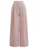 Stylish Tweed Pleats Palazzo Pants in Pink