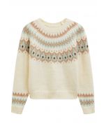 Playful Waterdrop Fair Isle Knit Sweater in Cream