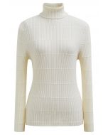 Softness Turtleneck Ribbed Texture Knit Top in Cream