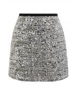 Silver Sequin Embellishment Tweed Mini Skirt