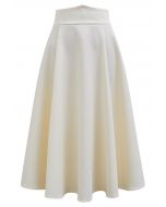 Solid Ivory High-Waist A-Line Midi Skirt