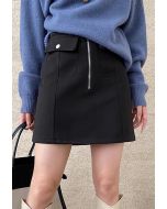 Effortless Charm Flap Pocket Zipper Mini Skirt in Black