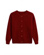 Delicate Softness Ribbed Buttoned Knit Cardigan in Red