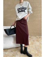 Everyday High-Waisted Back Split Midi Skirt in Burgundy