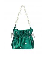 Rhinestone Decor Drawstring Shoulder Bag in Emerald