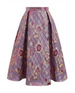 Falling Floral Grid Jacquard Midi Skirt in Lilac