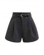 Lights on You Gingham Belted Shorts in Black