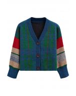 Chromatic Sleeve Button Down Crop Knit Cardigan in Green