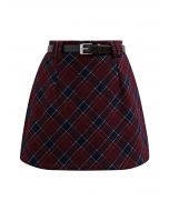 Retro Tartan Belted Mini Bud Skirt