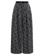 Velvet Rose Printed Herringbone Palazzo Pants with Belt in Smoke