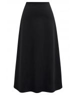 Minimalist Aesthetic A-Line Midi Skirt in Black