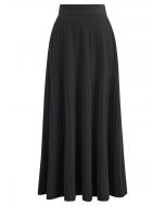 Gentle Touch Ribbed Knit Maxi Skirt in Black