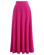 Gentle Touch Ribbed Knit Maxi Skirt in Hot Pink