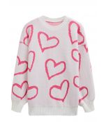 Lovable Heart Crew Neck Knit Sweater in Light Pink