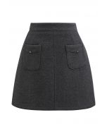 Retro Button Patch Pockets Mini Bud Skirt in Smoke